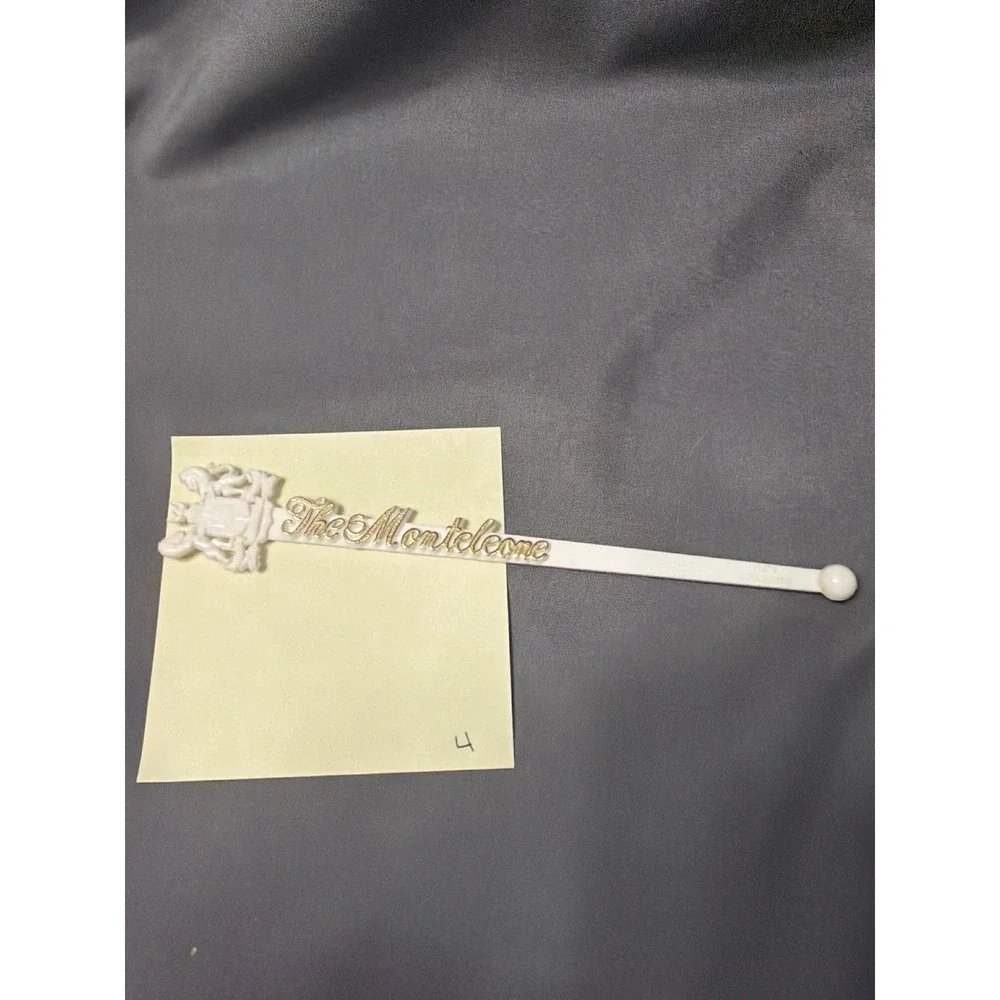 Vintage Hotel Monteleone New Orleans Swizzle Stick White Gold Crest Stirrer